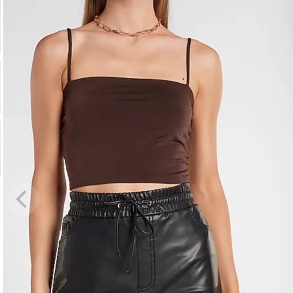Express Brown Body Contour Crop Cami Tank